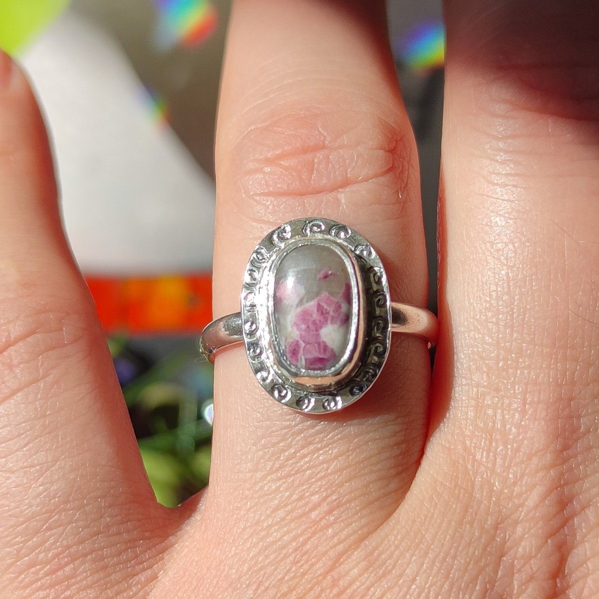 Pink Tourmaline in Quartz Silver Ring - Anima Mundi Crystals