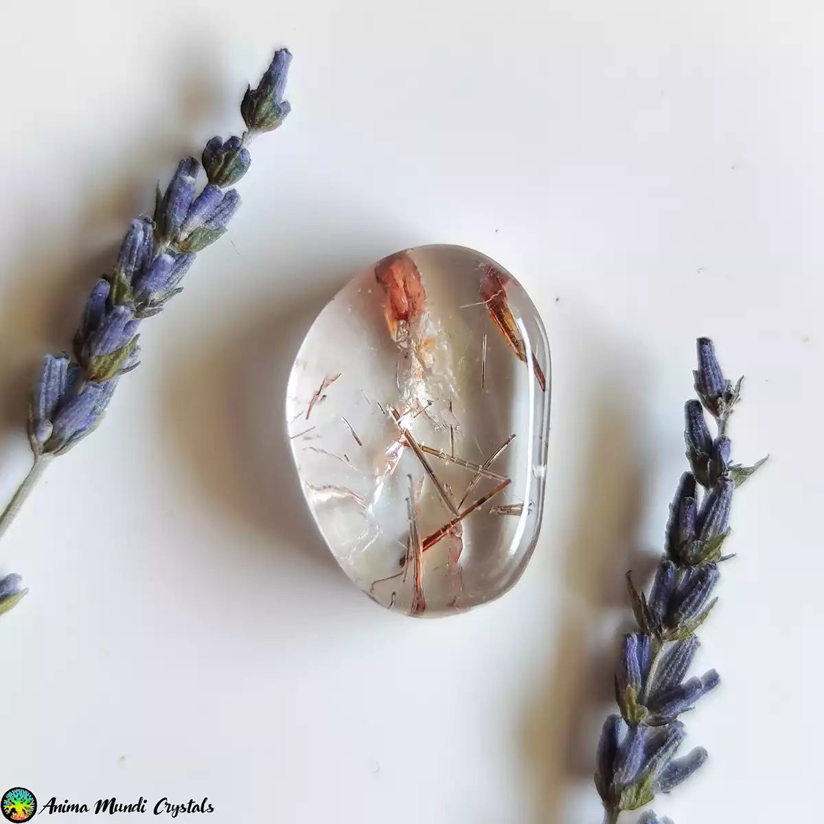 Copper Rutilated Quartz Cabochon with Iron Stain