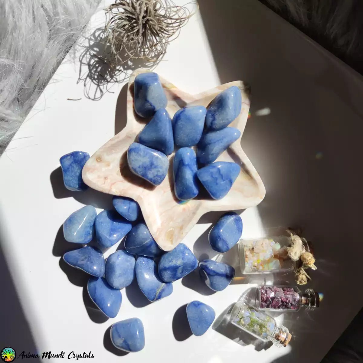 Dumortierite in Quartz Tumblestones - Blue Quartz - Anima Mundi Crystals