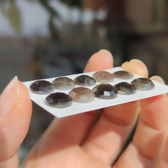 Cabujones Redondos de Piedra Sol Negra Facetada 10mm