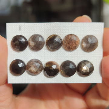 Faceted Black Sunstone Round Cabochons 10mm