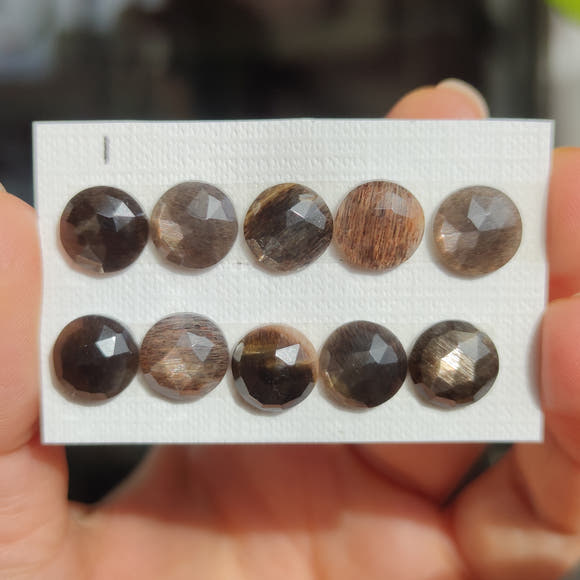 Faceted Black Sunstone Round Cabochons 10mm