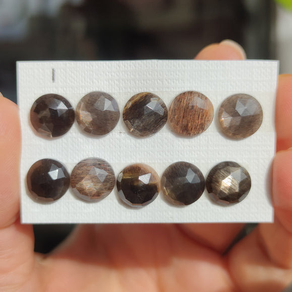 Cabujones Redondos de Piedra Sol Negra Facetada 10mm