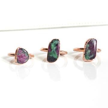 Ruby Zoisite Ring - Copper Electroformed