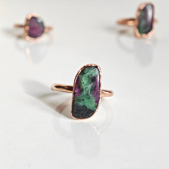 Anillo Rubí Zoisita - Electroformado Cobre