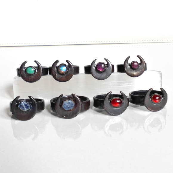 Moon Ring - Electroformed Copper with Natural Stones