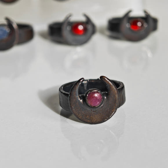Moon Ring - Electroformed Copper with Natural Stones