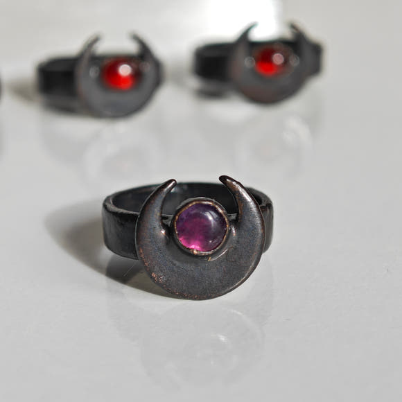 Moon Ring - Electroformed Copper with Natural Stones