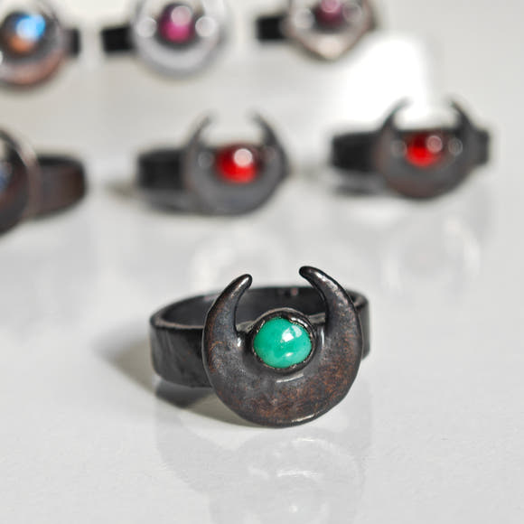 Moon Ring - Electroformed Copper with Natural Stones
