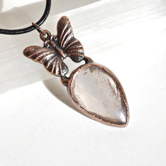 Butterfly Pendant · Translucent Rose Quartz