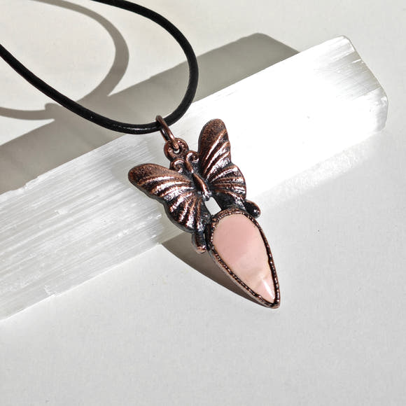 Butterfly Pendant · Pink Mookaite