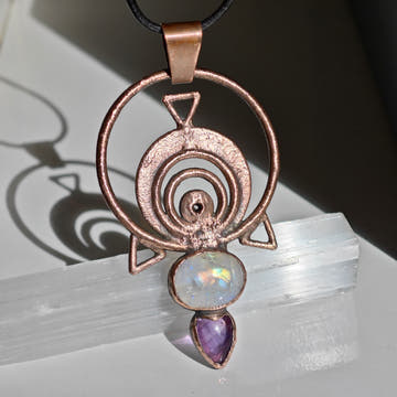 Colgante Ojo del Yo · Piedra Luna y Amatista