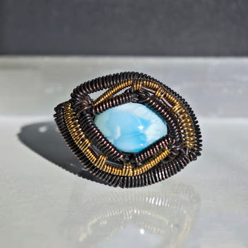 Larimar Ring · Black Copper and Brass