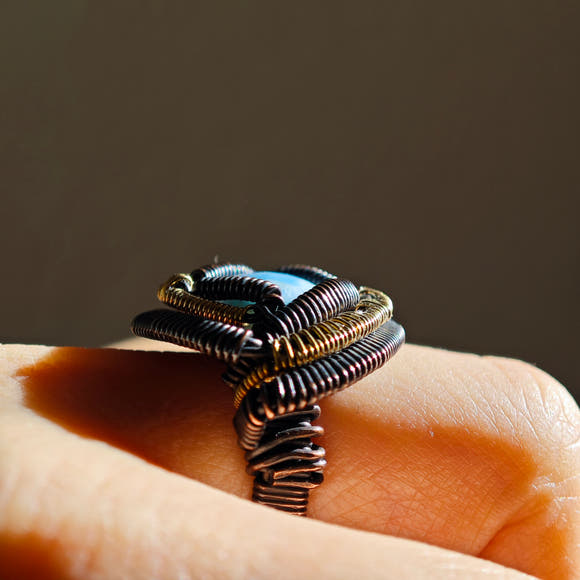 Anillo Larimar · Cobre Negro y Latón