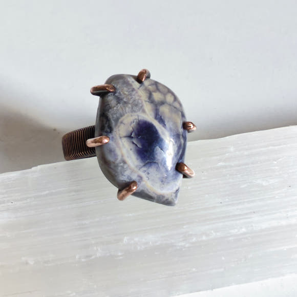 Sodalite Cabochon Free Ring · Copper