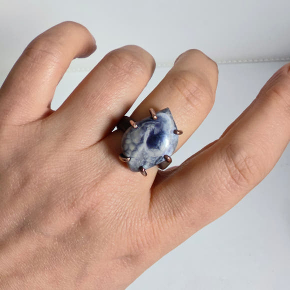 Sodalite Cabochon Free Ring · Copper