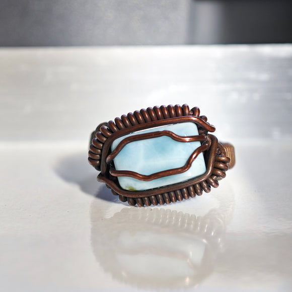 Anillo Larimar Rectangular Engarzado - Cobre Negro
