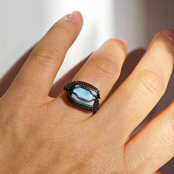 Anillo Larimar Rectangular Engarzado - Cobre Negro