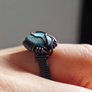 Anillo Larimar Rectangular Engarzado - Cobre Negro-5