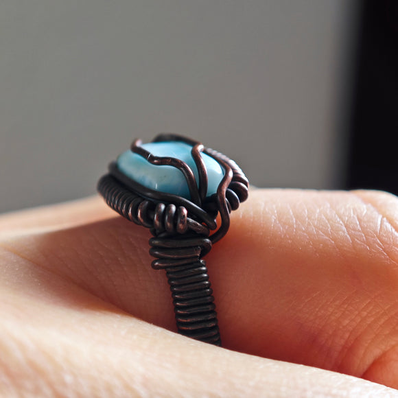 Anillo Larimar Rectangular Engarzado - Cobre Negro