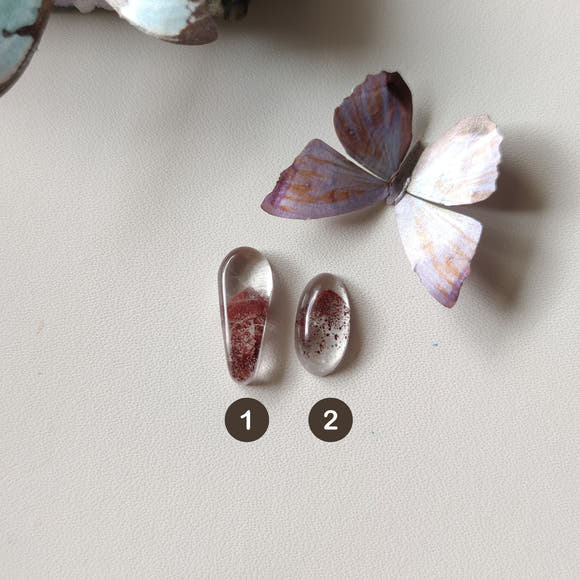 Clear Quartz Cabochons with Hematite Ghost Inclusions