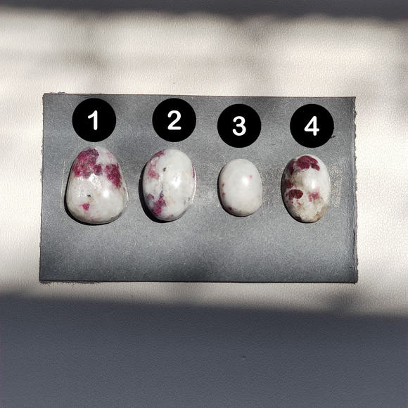 Oval and Teardrop Pink Tourmaline in Quartz Cabochons