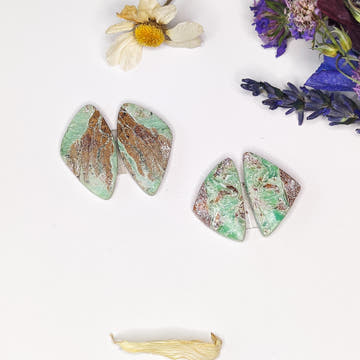 Pair of Chrysoprase Cabochons with Matrix