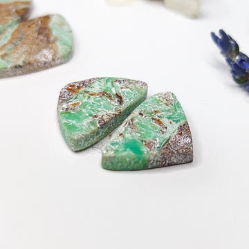 Pair of Chrysoprase Cabochons with Matrix - 0