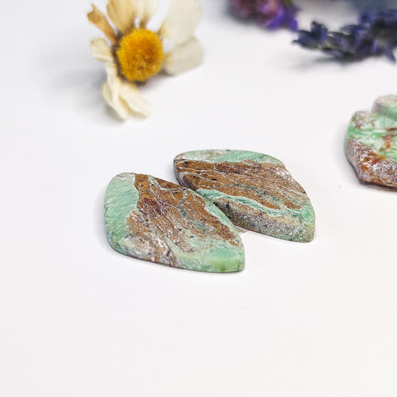 Pair of Chrysoprase Cabochons with Matrix