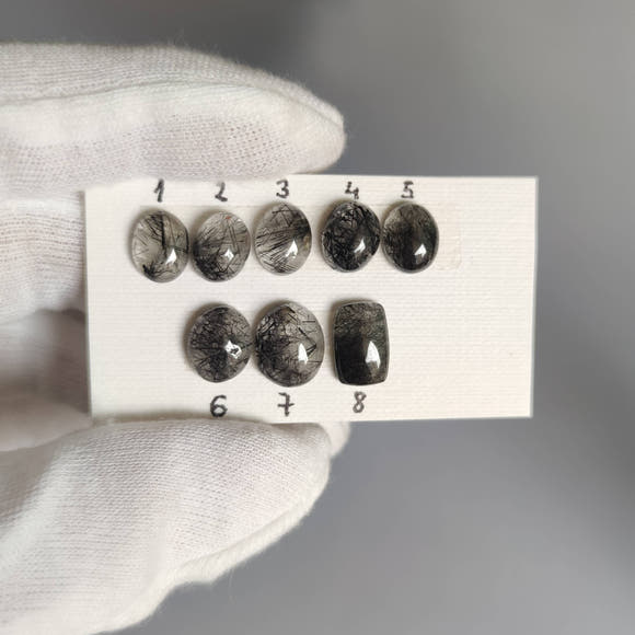 Small Black Rutilated Quartz Cabochons