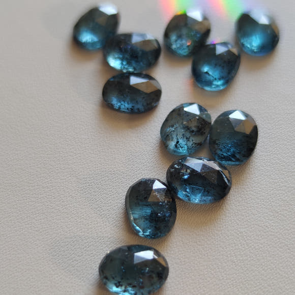 Moss Blue Kyanite Oval Cabochons in Rose Cut