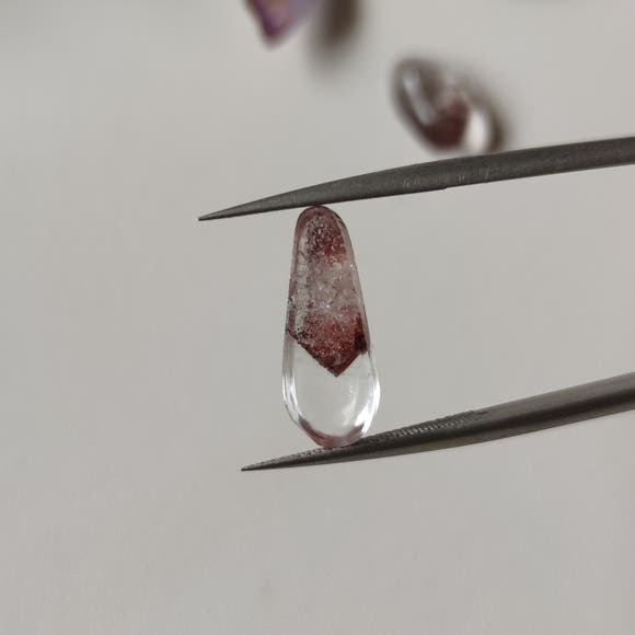 Clear Quartz Cabochons with Hematite Ghost Inclusions