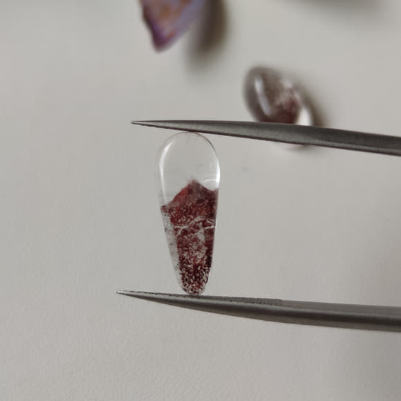 Clear Quartz Cabochons with Hematite Ghost Inclusions