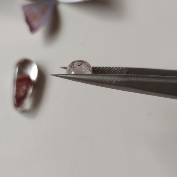 Clear Quartz Cabochons with Hematite Ghost Inclusions