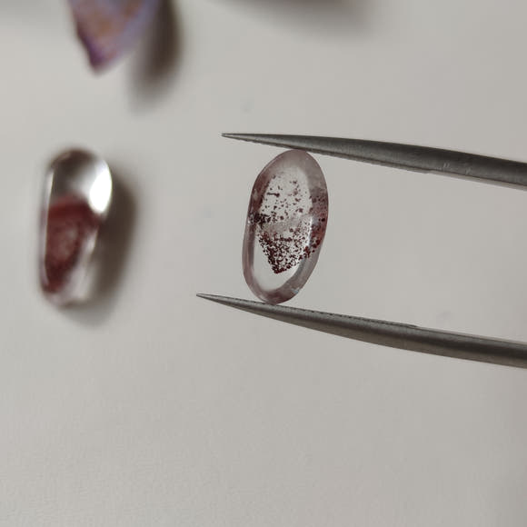 Clear Quartz Cabochons with Hematite Ghost Inclusions