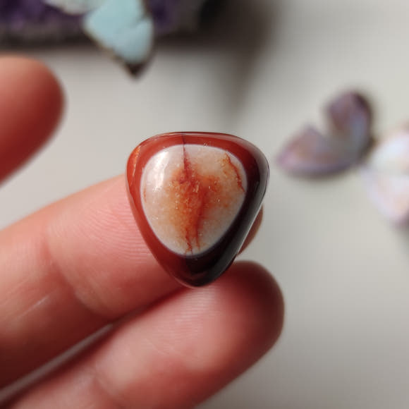 Cabujón cornalina ojo natural 17×16 mm, tallado artesanalmente en taller de lapidario Murcia