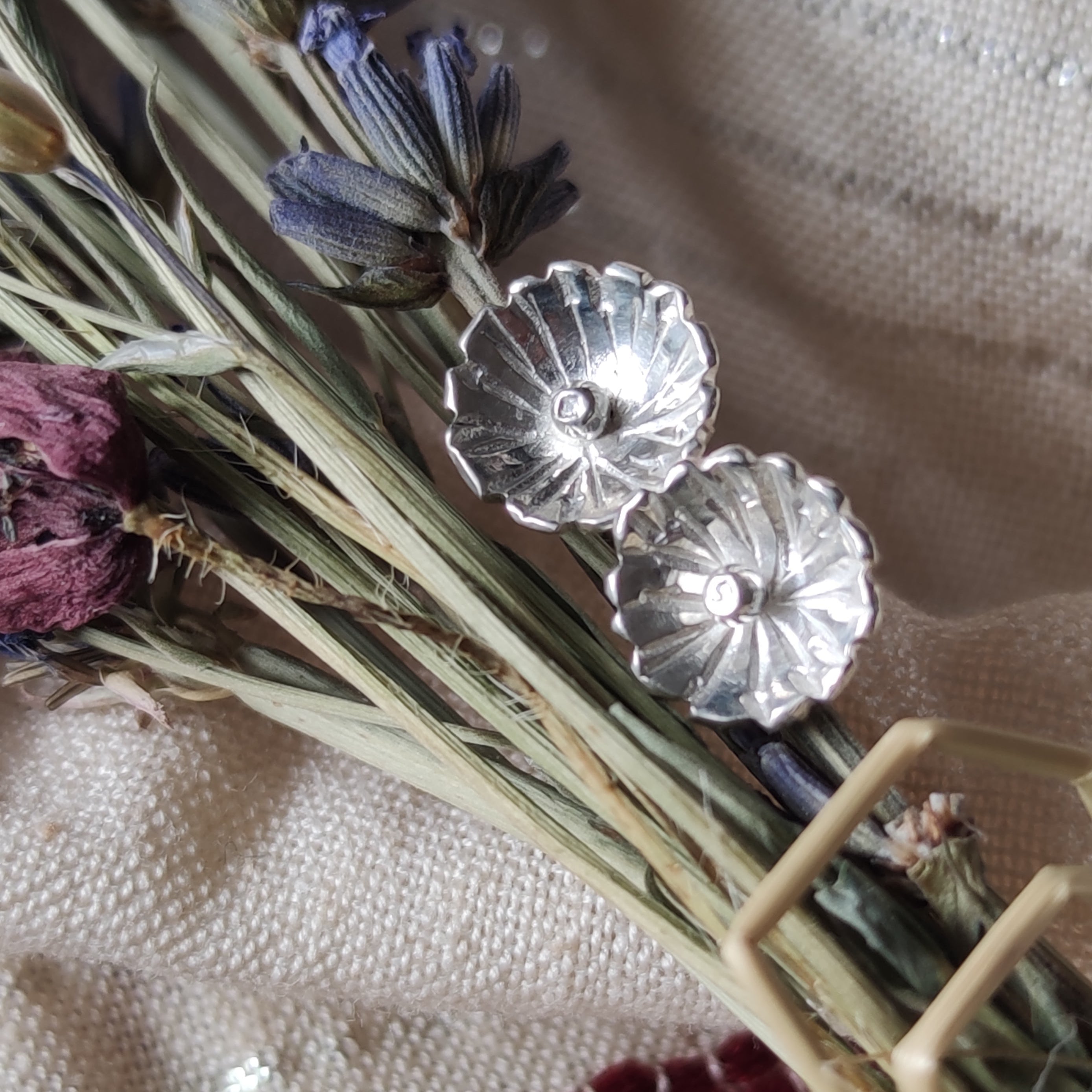 Pendientes de Plata Botón FLORES - 0