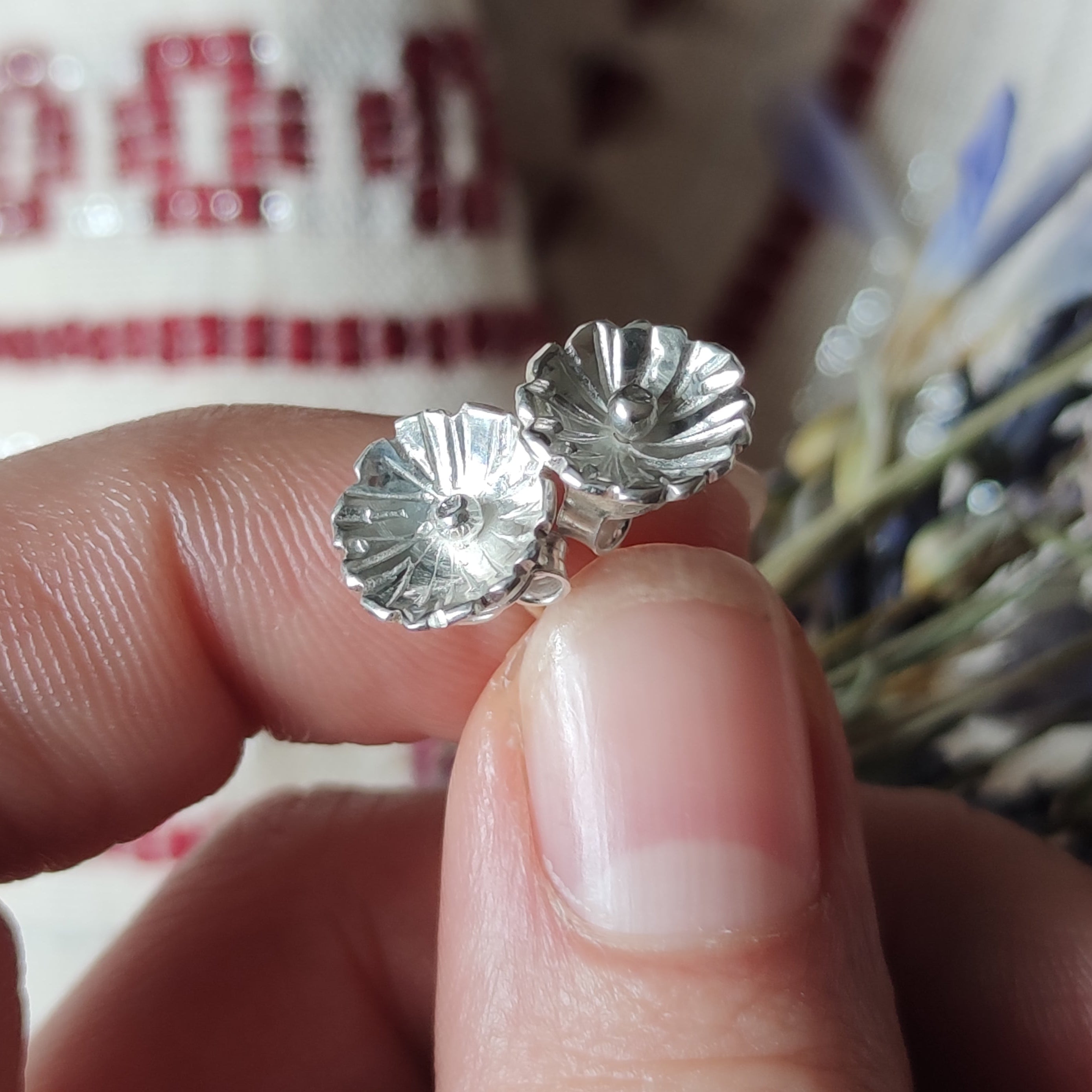 Pendientes de Plata Botón FLORES