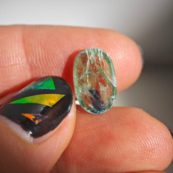 Bicolor Green Blue Kyanite Oval Cabochon