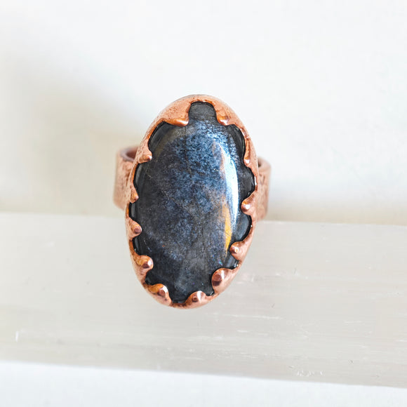 Anillo Piedra Luna Negra Electroformado - Cobre