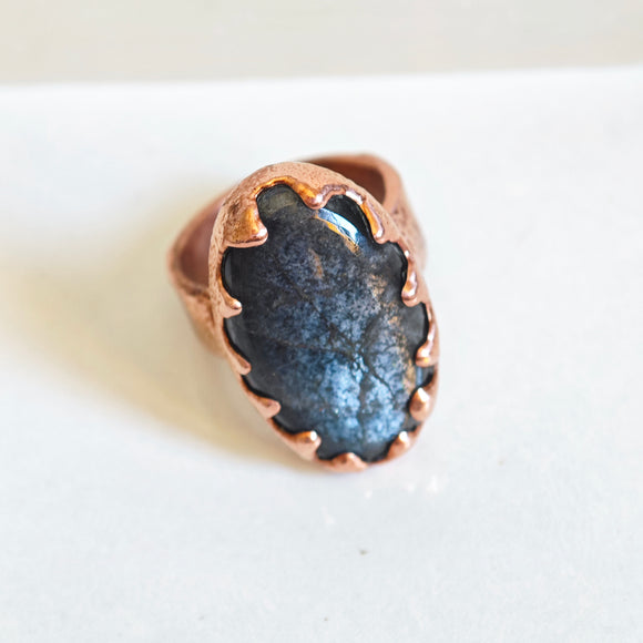 Anillo Piedra Luna Negra Electroformado - Cobre