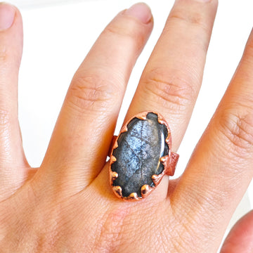 Anillo Piedra Luna Negra Electroformado - Cobre
