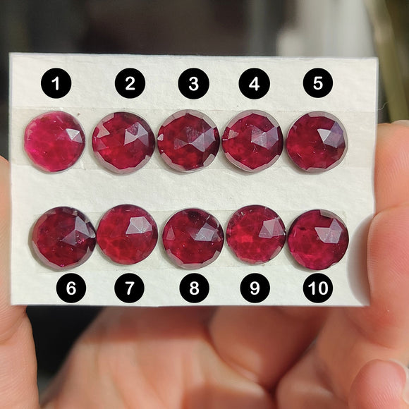 Cabujones Redondos de Granate Rodolita 10mm en Tallado Rosa