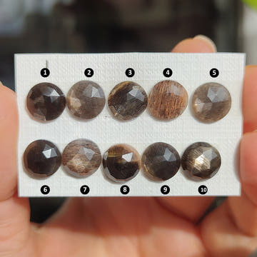 Faceted Black Sunstone Round Cabochons 10mm - 0