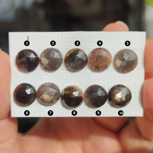 Cabujones Redondos de Piedra Sol Negra Facetada 10mm