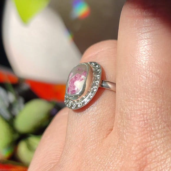 Pink Tourmaline in Quartz Silver Ring - Anima Mundi Crystals