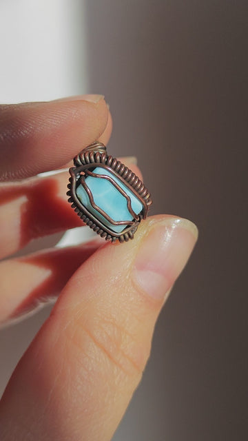 Anillo Larimar Rectangular Engarzado - Cobre Negro - 0