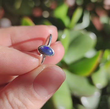 Anillo con Ópalo Negro Australiano Lightning Ridge - 0