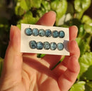 Cabujones Ovalados de Cianita Azul Musgo en Corte Rosa-2