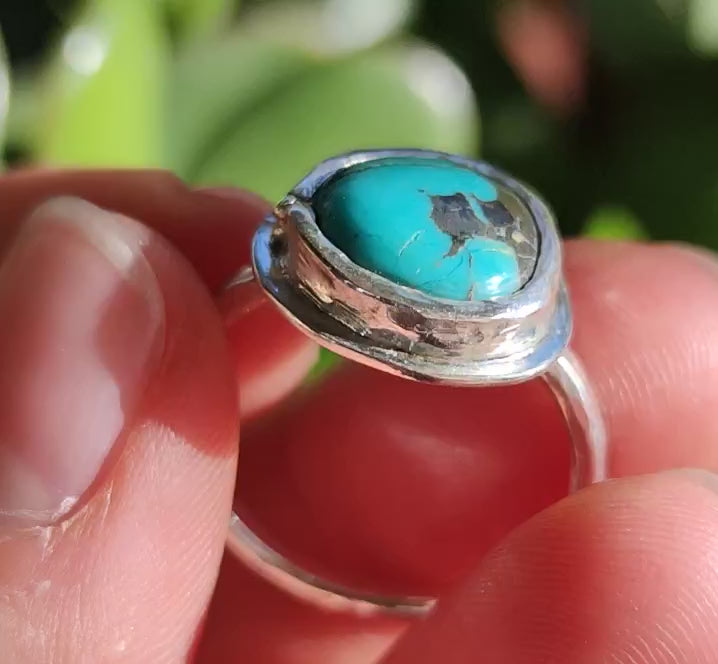Anillo Rustico con Turquesa Tibetana - 0